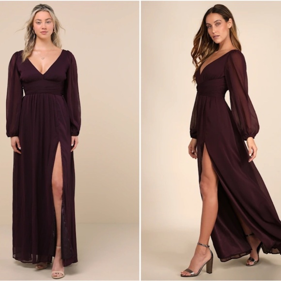 LULU's Sexy Elegant Long Sleeve Romantic Flowy Bridesmaid Wedding Formal Gown - Picture 7 of 7